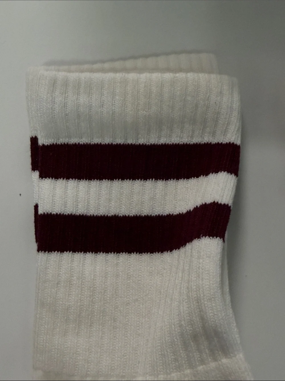 Bombas Men's Athletic Crew Socks in White with Black & Maroon Stripes